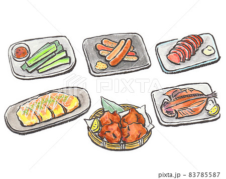手描き飲食メニュー 居酒屋おつまみのイラスト素材