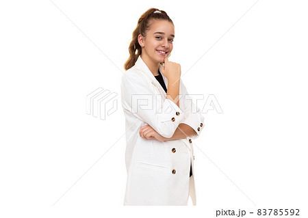 Photo of pretty beautiful cute adorable positive smiling brunette teenage girl with ponytail in 83785592