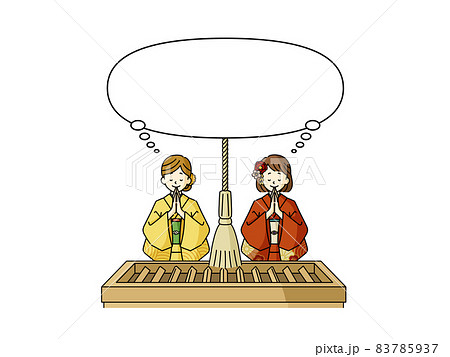 お参りしている2人の女性と吹き出し 83785937