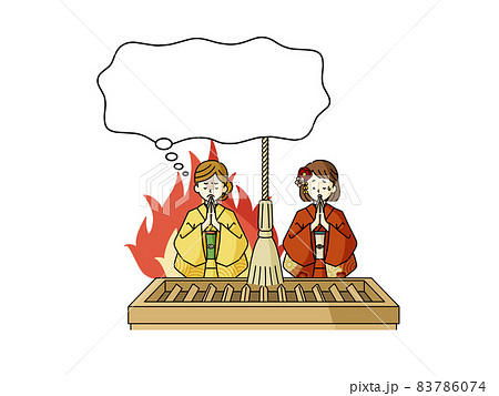 お参りしている2人の女性と吹き出し 83786074
