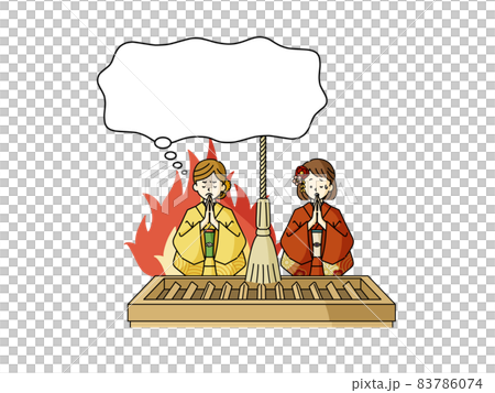 お参りしている2人の女性と吹き出し 83786074