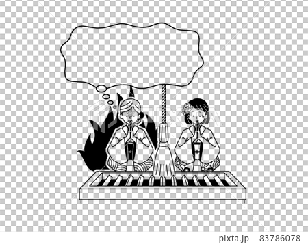 お参りしている2人の女性と吹き出し-黒 83786078