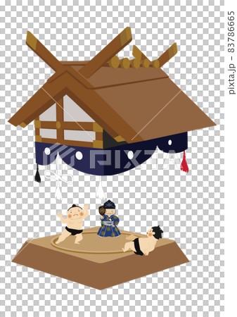 Illustration material for sports. Sumo clip art. Wrestlers and Gyoji. Dohyo. Image of Kokugikan. 83786665