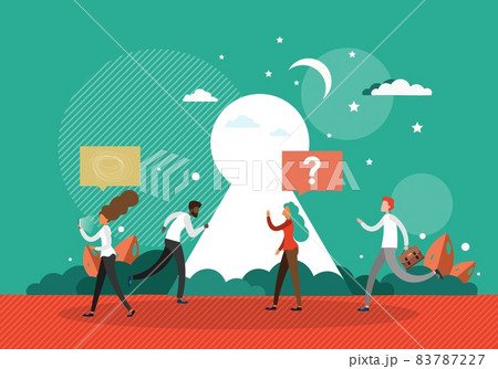 Business people with mobile phone, speech bubble in front of keyhole, flat vector illustration. Business opportunities. Business people with mobile phone, speech bubble in front of keyhole, flat vector illustration. Business opportunities. 83787227