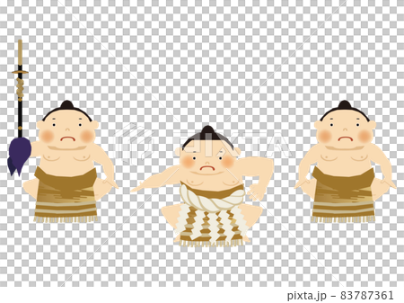 體育插圖素材。相撲剪貼畫。摔跤手和行治。道孝。國技館的形象。進入地面。旁 83787361