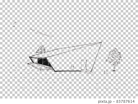 Esquisse of modern trapezoidal house Esquisse of modern trapezoidal house 83787614