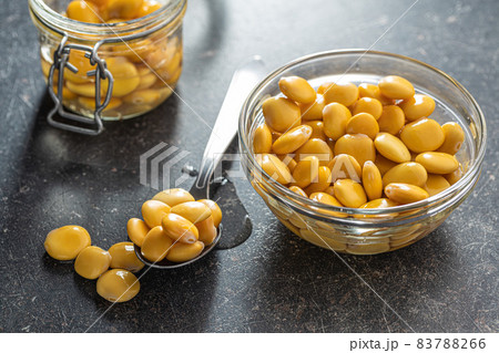 Pickled yellow Lupin Beans in bowl Pickled yellow Lupin Beans in bowl 83788266