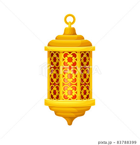 Arabic ancient golden lantern. Ramadan Kareem celebration, traditional muslim symbol vector illustration Arabic ancient golden lantern. Ramadan Kareem celebration, traditional muslim symbol vector illustration 83788399