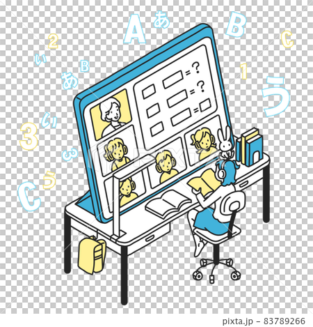 タブレットPCで勉強をする女子小学生 83789266