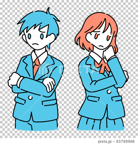 悩む男子学生と女子学生のイラストのイラスト素材 7986