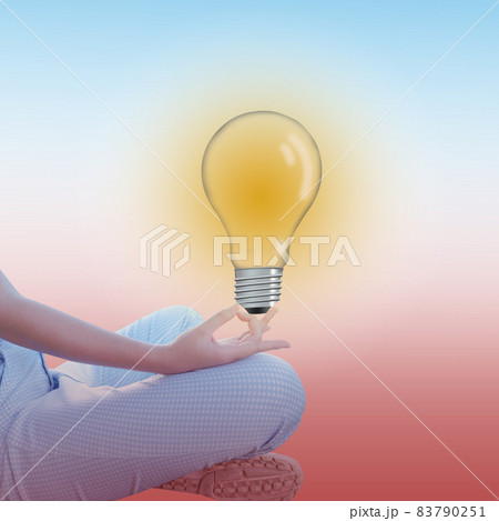 Yogi black woman practicing yoga lesson and Light bulb on hand . 83790251