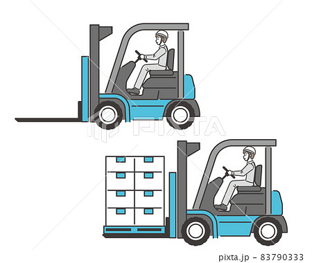 フォークリフトで段ボールを運ぶ男性の横顔のベクターイラスト素材 工場 倉庫 運搬 運送 シンプル 男のイラスト素材