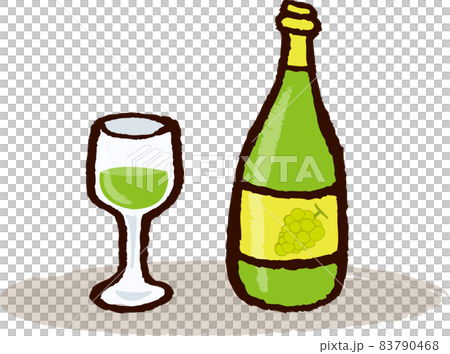 Illustration material: A cute white wine bottle with hand-drawn lines and a poured glass white background Illustration material: A cute white wine bottle with hand-drawn lines and a poured glass white background 83790468
