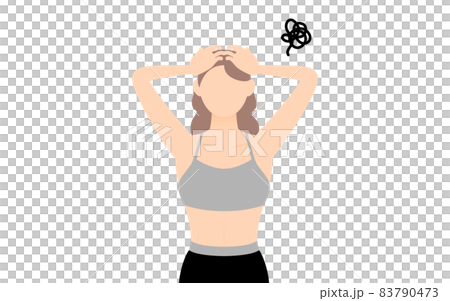 A woman who is a sports gym instructor who is worried about holding her head A woman who is a sports gym instructor who is worried about holding her head 83790473