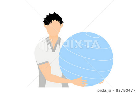 スポーツジムインストラクター男性のポーズ バランスボールを勧めるのイラスト素材