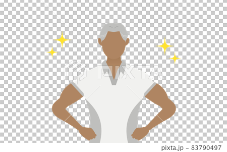 Gym instructor Senior male pose, standing with hands on hips 83790497