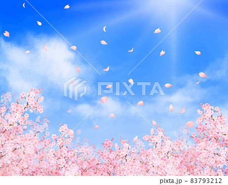 美しく華やかな桜の花と花びら舞い散る春の爽やか青空に光差し込む雲のフレーム背景ベクター素材イラスト 美しく華やかな桜の花と花びら舞い散る春の爽やか青空に光差し込む雲のフレーム背景ベクター素材イラスト 83793212
