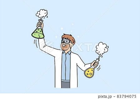 Male scientist with tubes make discovery in lab  83794075