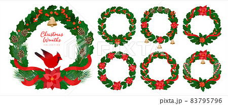 Christmas ornamental wreaths set in traditional vintage style. Christmas ornamental wreaths set in traditional vintage style. 83795796