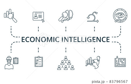 Economic Intelligence icon set. Collection of simple elements such as the crm, business intelligence, media plan, concentration, personal growth, debate, corporate responsibility. Economic Intelligence icon set. Collection of simple elements such as the crm, business intelligence, media plan, concentration, personal growth, debate, corporate responsibility. 83796567