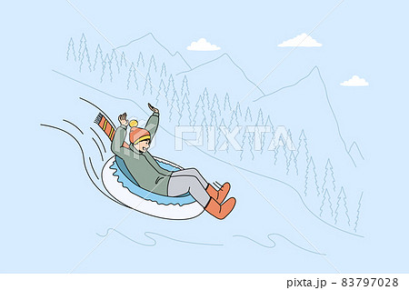 Happy man have fun ride snowy hill on holiday  83797028