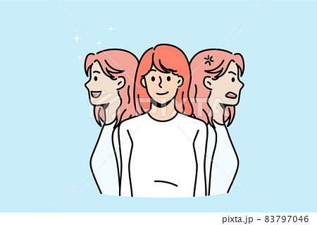 Young woman faces feeling different emotions and moods 83797046