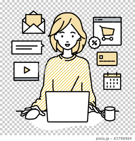 A remote work woman sitting at a desk and doing an online shop or marketing job on a PC 83798984