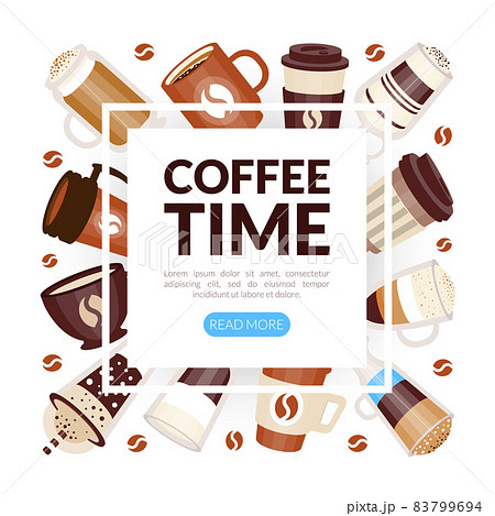 Coffee Types Poured in Mug and Cup Vector Square Card Cover Template 83799694