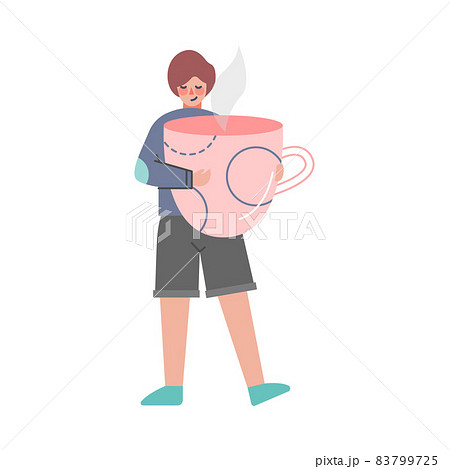 Tea Time Break with Man Character Holding Huge Cup with Hot Steaming Drink Vector Illustration Tea Time Break with Man Character Holding Huge Cup with Hot Steaming Drink Vector Illustration 83799725