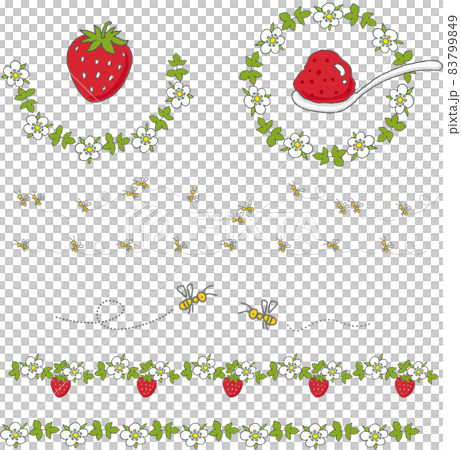 いちごとミツバチの手描きベクターイラスト 83799849