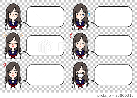 人物插畫_高中女生表情套裝 83800313