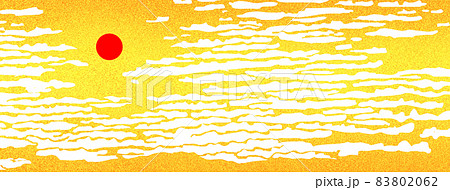 浮世絵風の雲と金屏風の太陽のイラスト素材 8062