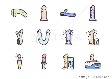 Dildo color vector doodle simple icon set 83802387