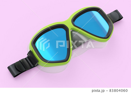 Green diving mask isolated on a pink background. 3d render of diving and snorkeling equipment 83804060