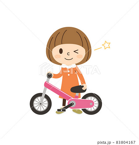 自転車と一緒に立つ女の子のイラスト素材