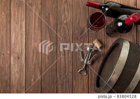 top view wine bottles wooden background. High quality beautiful photo concept 83804528