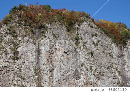 三条市下田・晩秋の八木ヶ鼻の岩壁 83805130