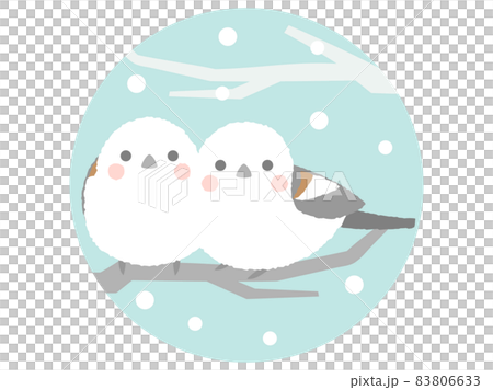 木にとまっている2匹のシマエナガのイラストのイラスト素材
