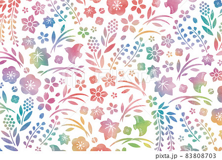 四季の植物の和柄レインボーカラー水彩和紙 四季の植物の和柄レインボーカラー水彩和紙 83808703