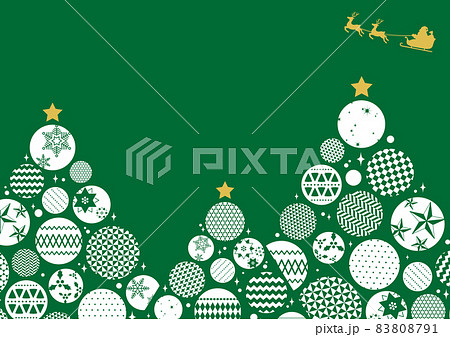 オーナメントでできたクリスマスツリーとサンタのフレームA 横 緑背景 文字なし オーナメントでできたクリスマスツリーとサンタのフレームA 横 緑背景 文字なし 83808791