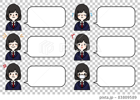 人物插畫_高中女生表情套裝 83809589