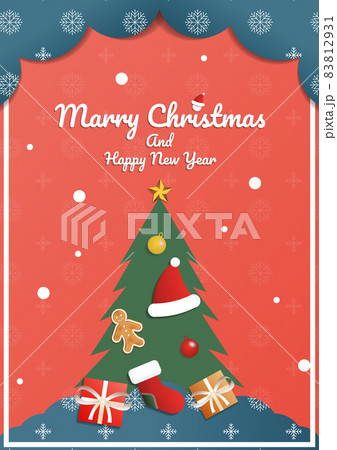 クリスマスカード(メリークリスマ&ハッピーニューイヤー)縦型赤 クリスマスカード(メリークリスマ&ハッピーニューイヤー)縦型赤 83812931