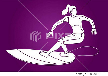 Woman Surfer Surfing Sport Action Cartoon Graphic Vector 83815398