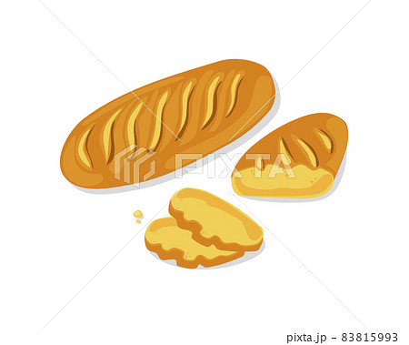 Loaf of white bread, sliced slices set. Fresh bread. Vector cartoon illustration of food white isolated background. Loaf of white bread, sliced slices set. Fresh bread. Vector cartoon illustration of food white isolated background. 83815993