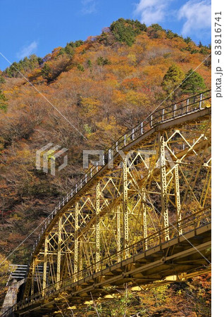 赤芝峡の紅葉と荒川第四橋梁 赤芝峡の紅葉と荒川第四橋梁 83816741