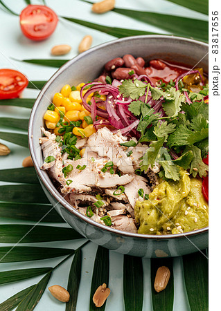 Hawaiian chicken poke bowl with rice and vegetable 83817656