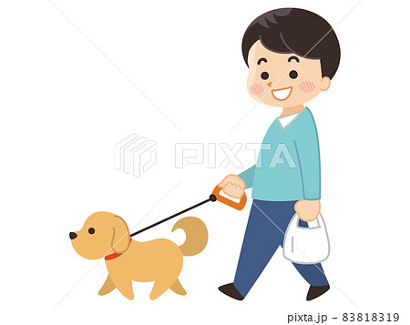 犬と散歩する若い男性のイラスト素材 8119