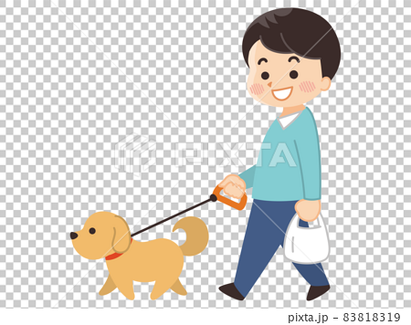 犬と散歩する若い男性のイラスト素材 8119