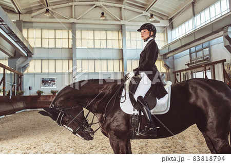 woman jockey with his horse woman jockey with his horse 83818794