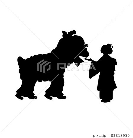 Silhouette girl and Lion dance for Chinese new year. Silhouette girl and Lion dance for Chinese new year. 83818959